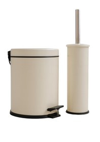 Resim Berta 2'li Beyaz Banyo Seti Çöp Kovası Tuvalet Fırçası - Mini Boy Çöp Poşeti Hediyelidir Krem 