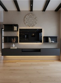 Resim Resital Ledli Duvara Monte Tv Sehpası - Antrasit - W6014-4 Antrasit 