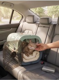 Resim Kedi Taşıma Çantası, Plastik Kilitli Havalı Taşıma Kabı 