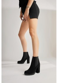Resim Dorsaf Siyah Süet Oval Burunlu Lastikli Topuklu Bot 001 