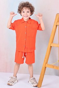 Resim Arya Nisa Kids Erkek Çocuk Düğmeli Gömlek Yeni Sezon Yazlık 2'li Şortlu Takım 