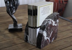 Resim Vişne Çürüğü Rengi El Yapımı Mermer Kitap Tutucu - 2'li Şık ve Dayanıklı Set 