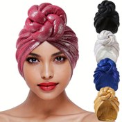 Resim Şık Önceden Bağlanmış Afrika Tarzı Örgülü Turban Baş Sarıkları Renkli Afrika Şapkaları Elastik Baş Bandı Bonnetler 