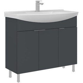 Resim Orka Purus 100 Cm Mat Antrasit Banyo Dolabı Alt Modül Lavabo Ayaklı Antrasit 