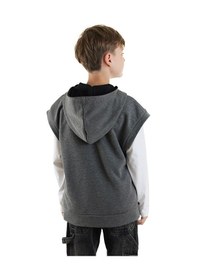 Resim Denokids Erkek Çocuk Kapüşonlu Kolsuz Sweatshirt - Gri 