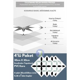 Resim Technojet Kendinden Yapışkanlı Karo Pvc Mutfak Banyo Tezgah Kaplama Sticker 4 Adet 30 cm × 30 cm 