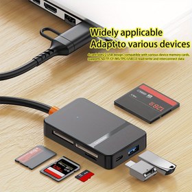 Resim 1 adet Çok İşlevli 8'i 1 Arada USB-C ve USB-A Kart Okuyucu, SD/TF/CF/MS Kartları ve USB Flash Sürücüleri Destekler, Taşınabilir Dizüstü Bilgisayar Yerleştirme İstasyonu Adaptörü, Pil Gerekmez 