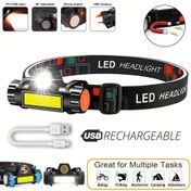 Resim 1 adet LED Baş Lambası, USB Şarj Edilebilir COB Baş Lambası Manyetik ile, Süper Hafif, Ayarlanabilir Baş Bandı, Açık Hava Kampı, Koşu, Balıkçılık ve Acil Durumlar için Uygun 