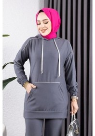 Resim Biyeli Kapşonlu Spor Takım Gri Gri 