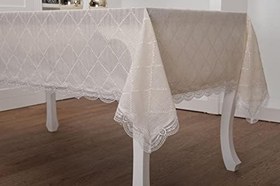 Resim Finezza Asos Keten Polyester Jakarlı Kumaş Krem Masa Örtüsü 150x210 cm - 1315 