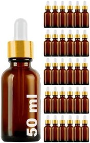 Resim Afracam Amber 50 ml Metal Gold Sızdırmaz Kapaklı Dropper Damlalık Cam Şişe 30 Adet 