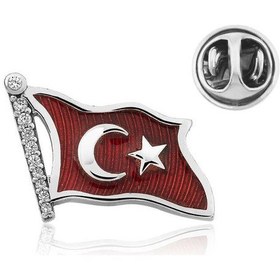 Resim 925 Ayar Gümüş Türk Bayrağı Rozet Açık Gri 88435202 