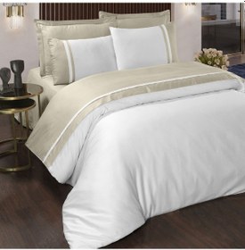 Resim Pasıonı-210tc Saten-Lune-Taş Biyeli Çift Kişilik Nevresim Takımı Beyaz 