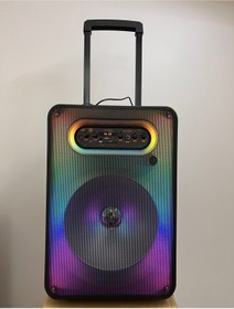 Resim Şıktek Bavul Tip Mikrofonlu Bluetooth Hoparlör Led Işıklı Kumandalı Usb Radyolu Kablosuz Speaker 