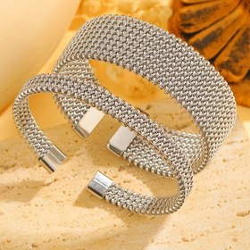 Resim 2 Adet Moda Minimalist Kadın Bileklik Seti, Paslanmaz Çelik Örgülü Geniş ve Dar Açık İşlemeli Bilezikler, Aile ve Arkadaşlar İçin Günlük/Düğün/Tatil Kullanımına Uygun Mükemmel Takı Hediyesi 