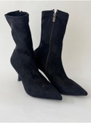 Resim selinnce VELOUR kadın siyah sivri burun ince topuk çizme 