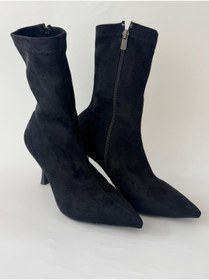 Resim selinnce VELOUR kadın siyah sivri burun ince topuk çizme 