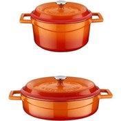 Resim Lava Trendy Döküm Yuvarlak 2 Li Set 20cm Derin + 24cm Basık Tencere Set Turuncu 