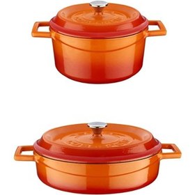 Resim Lava Trendy Döküm Yuvarlak 2 Li Set 20cm Derin + 24cm Basık Tencere Set Turuncu 