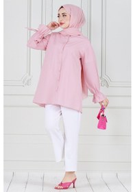 Resim Sevitli Arkası Pileli Kolu Büzgülü Tunik-pembe-3664-pembe Pembe 