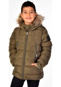 Resim Natürel Kürklü Erkek Çocuk Mont 51248-haki Haki 