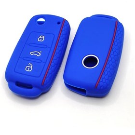 Resim YıldızTuning Volkswagen Scirocco Silikon Anahtar Kılıfı Mavi Kırmızı Çizgili 