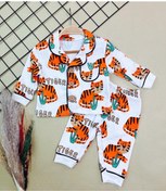 Resim Sparrow Laurel Unisex Bebek Tiger Baskılı Alt Üst Gecelik Takımı, Önden Düğmeli Pijama Takımı (6-24 Ay) 