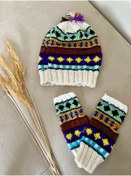 Resim MESKSTORE Şapka eldiven set / Bohem şapka / Bohem eldiven / Renkli / Rustik / kışlık set/ yün ürünler / 