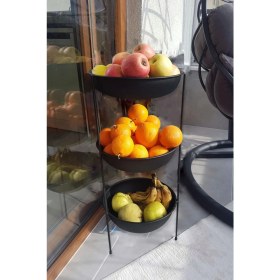 Resim Özbience Modern 3 Katlı Siyah Metal Meyvelik ve Sebzelik, Şık ve Fonksiyonel Tasarım 