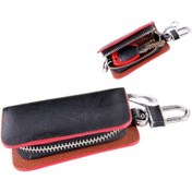 Resim Deri Fermuarlı Cüzdan Anahtarlık Kırmızı - Siyah 