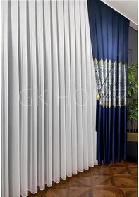 Resim Pano Fon Perde Lacivert Damask Çiçek Desenli Fon Perde Sık Pile 1/3 Tek Kanat Lacivert 