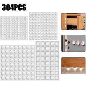 Resim 304 Adet Şeffaf Silikon Ayak Pedleri, Kendinden Yapışkanlı Çarpışma Önleyici Parçacıklar, Dolap Kapısı Sessiz Mobilya Çarpışma Önleyici Ayak Pedleri, 4 Boyut 