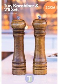 Resim Technojet 2 Adet Doğal Ahşap Karabiber Tuz Kahve Baharat Öğütücü Ahşap Değirmen Tuzluk Biberlik 2li Set 22cm 2li Set 22cm 