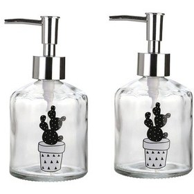 Resim Banyo Seti Cam Sıvı Sabunluk 2 Adet,kaktüs 2 Desen 300ml 7,6x15,5 Çok Renkli 
