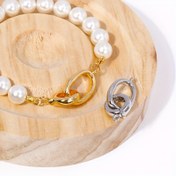 Resim 18K Altın Kaplama Pirinç Oval Bağlantı Elemanları, DIY Bilezik Takı Aksesuarları için İnci Tokaları 