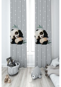 Resim Mekta Home Bebek Ve Çocuk Odası Sevimli Panda Desenli 2 Kanat Fon Perde 