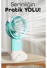 Resim Şarjlı Telefon Standlı Mini El Fanı Sessiz Taşınabilir Masa Vantilatörü Turkuaz 