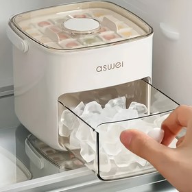 Resim Kolay Basmalı Buz Kalıbı Tepsisi - Büyük Kapasiteli, Dondurucu için Çift Katmanlı 48 Buzluk, Gıda Sınıfı Plastikten Yapılmış Buz Saklama Kutusu ve Depolama Kabı ile Üst Üste Yerleştirilebilir Buz Kovası Seti, Kürekli, Çorba, Yiyecek, İçecek, Kahve için 
