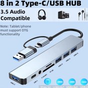 Resim Çok Fonksiyonlu Hub, USB & TYPE-C Portları, USB 3.0 + USB-C + SD/TF + 3.5mm Ses Özellikli. Akıllı telefonlar, tabletler ve bilgisayarlar için video ve ses çıkışı desteği sunan çok yönlü bağlantı istasyonu 