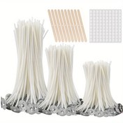 Resim 300 İşlevsel Dumanızsız Mum Fitili, 100 Fitil Tabı ve 10 Ahşap Tutucu ile Sütun Mumları & DIY El İşi İçin Önceden Vakslanmış Çekirdekler – 410 Parça (10cm/3.9inç, 15cm/6inç, 20cm/8inç) 