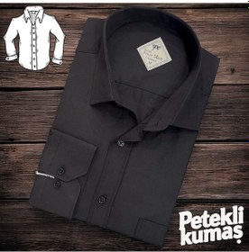 Resim Linen Keten Klasik %100 Cotton Uzun Kollu Terletmeyen Tek Cepli Kapaklı Siyah Gömlek Regular Kalıp -10242 Siyah 