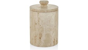 Resim Traverten Mermer Banyo Çöp Kovası, Kapaklı, 15X15X23 cm 