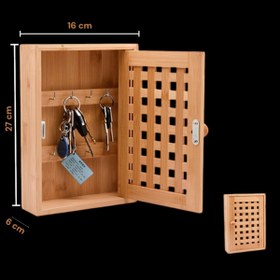 Resim MİEN Bambu Duvar Montajlı Anahtar Dolabı, Askılı Anahtar Kutusu 27x19 cm 7B53 