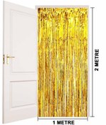 Resim Nessiworld Altın Gold Renk Ekstra Metalize Parlak Saçaklı Arka Fon Perde İthal A Kalite 1x2 Metre 