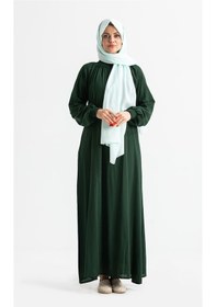 Resim Eliş Şile Bezi Kadın Şile Bezi Pamuk Namaz Elbisesi Tek Parça Kolay Boydan Giyil Yeşil 
