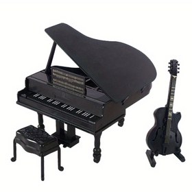 Resim 1 set 4 parça mini piyano seti - 1:12 ölçekli minyatür piano, beyaz ve siyah model ev dekorasyonu için uygun 