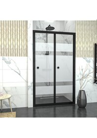 Resim Tekno Duş Black Corina Akordion Kumlamalı Cam Duşakabin Şeffaf 
