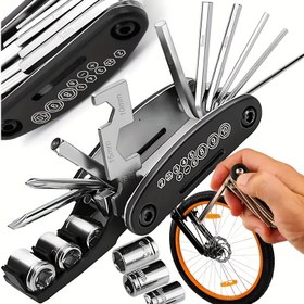 Resim 16-in-1 Katlanabilir Bisiklet Tamir Aracı Seti - Dayanıklı Karbon Çelik, Kompakt ve Taşınabilir, Yol ve Dağ Bisikletleri için İdeal - Bisikletçiler ve Bisikletler için Temel, Bisiklet Tamir Kiti | Kompakt Aracı Seti | Dayanıklı İnşaat, Bisiklet Araçları 