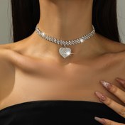 Resim Seksi Rhinestone Kalp Gerdanlık, Vintage Esintili Avrupa Stili, Kadınlar için Şık Köprücük Zinciri, Bakır Malzeme, Düğün ve Hediye Verme için Mükemmel, Mardi Gras Günü Aksesuarı, Tüm Sezon Çok Yönlü Takı 