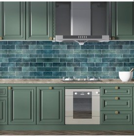 Resim Mutfak Tezgah Arası Folyo Fayans Kaplama Folyosu Blue Seramic 
